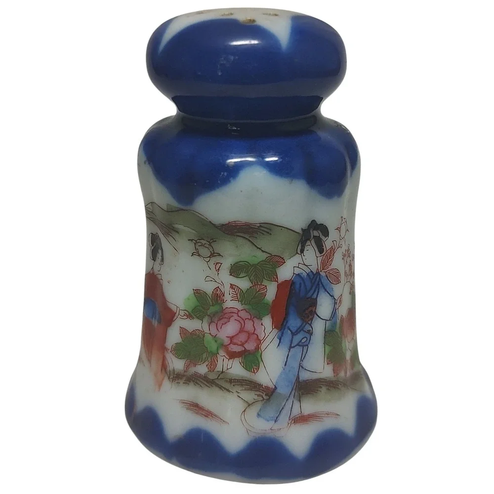 Vintage Porcelain Japanese‎ Geisha Girl Pepper Shaker Hand Painted Cobalt Blue